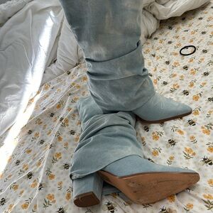 Denim jeans tall boots